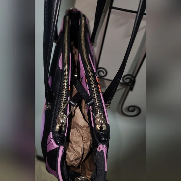 Kate Spade Floral Black Purple Tropical Shoulder Purse Hawaiian Print - Picture 9 of 11